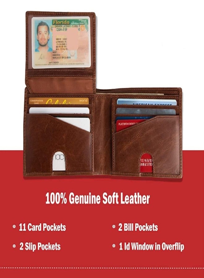 كونتاكتس محفظة كونتاكتس الرجالية من الجلد الطبيعي | محفظة مانعة لتقنية RFID للرجال | محفظة ثنائية الطي | 11 فتحة للبطاقات، ونافذة واحدة لبطاقة الهوية (بني) - Image 3